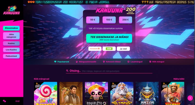 Võrdleme Kanuuna kasiinot teiste Eesti kasiinodega Võrdleme Kanuuna kasiinot teiste Eesti kasiinodega